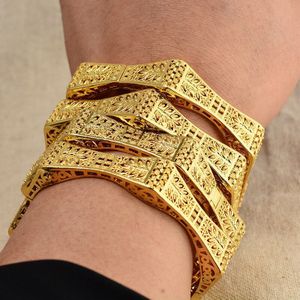 Annayoyo 24K Afrikaanse Gouden Kleur Glanzend Armbanden Voor Vrouwen Meisjes Dubai Cirkel Armband Sieraden Ethiopische Bruid Bruiloft Jewerly