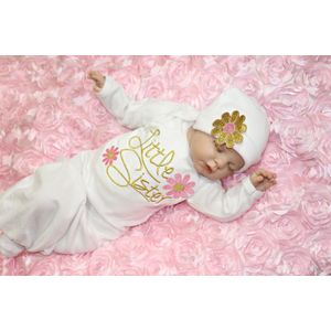 Pasgeboren Baby Meisjes Nachtkleding Robes Lange Mouwen Romper Jumpsuit Hoed Kleren Thuis Outfits Set