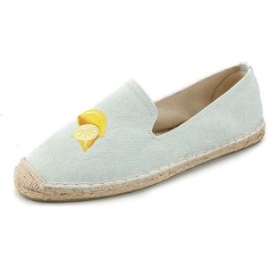 Mode Borduren Citroen Comfortabele Dames Womens Casual Espadrilles Schoenen Ademende Vlas Hennep Canvas Voor Meisjes