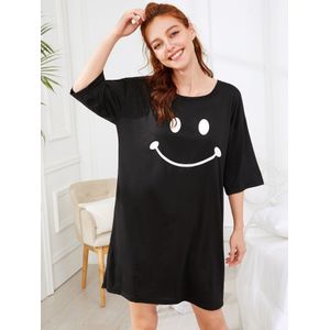 Zomer Koreaanse Mode Katoenen T-shirt Jurk Vrouwen Plus Size Geel Wit Korte Mouwen Night Dress Cartoon Print Grappige Tij