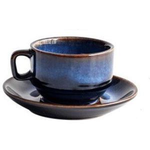 KINGLANG Keramische Creatieve Koffiekopje Schotel Set Ontbijt Melk Thee Cup Diepe Blauw Serie