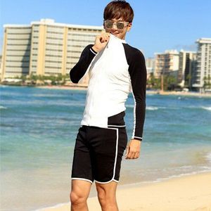 Mannen 2 stuk set Zwart Wit Rashguards Shirt Trunks Zon Bescherming Badpak Mannen Lange Mouw Plus Size Strand Rashguard badmode