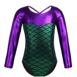 Lange Mouw Glittery Schalen Gedrukt Splice Gymnastiek Jumpsuit Meisje Ballet Kostuum Gymnastiek Maillots Acrobatiek Kinderen Dans Slijtage