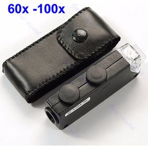 Mini Handheld 60x-100x Pocket Microscoop Magnifer Loep Met Lederen Tas