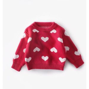 Pasgeboren Baby Meisje Leuke Lange Mouwen Ronde Hals Gebreide Losse Trui Herfst En Winter Mode Hart Patroon Trui knitwear