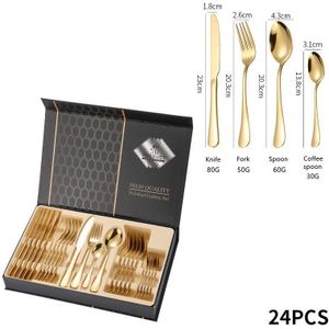 6Set/24Pcs Luxe Bestek Box Set Bruiloft Jaar Familie Diner Elegante Bestek Set Roestvrij staal Servies Set