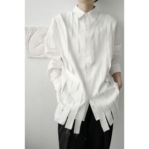 Iefb/Herenkleding Deisn Wit Shirt Eenvoudige Niche Bramen Patchwsork Lange Mouw Effen Kleur Vintage Herfst shirt 9Y3297