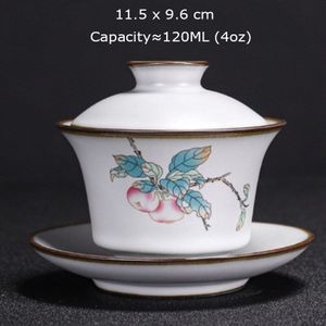 120Ml Jingdezhen Gaiwan Porselein Terrine Ru Oven Keramische Cup Met Deksel Deksel Schotel Gepigmenteerde Landschap Fruit Thee Kom 4oz Teaset