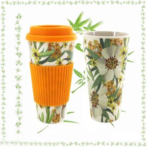 400Ml Praktische Herbruikbare Bamboevezel Siliconen Cap Koffie Cups Eco Vriendelijke Non-Slip Afdrukken Reizen Mokken