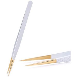 Meilaimdy Wit-Goud Anti-Statische Pincet Voor Wimper Extension Rvs Set Precision Make-Up 1Pcs