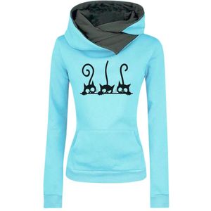 Hoody Vrouwen Casual Kat Printing Lange Mouwen Trui Shirts Tops Blouse Sweatshirt Vrouwelijke Tops Hoodie Sweatshirt Vrouwen # D8