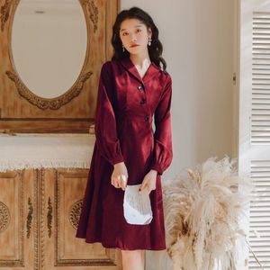 Klassieke Zuiver Rood Jurk Vintage Herfst Winter Retro Hoge Taille Knop Corduroy Jurk A-lijn Swing Vrouwen Party Vestidos