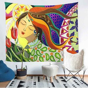 Simsant Afrikaanse Amerikaanse Zwarte Meisje Tapestry Kleurrijke Schilderij Abstracte Kunst Muur Opknoping Wandtapijten Voor Woonkamer Thuis Dorm