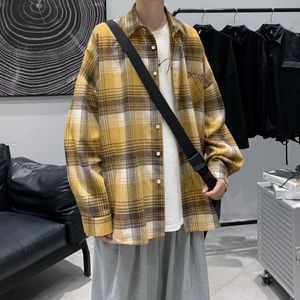 Plaid Shirt Harajuku Streetwear Oversized Koreaanse Stijl Kleding Katoen Lange Mouw Shirts Mannen