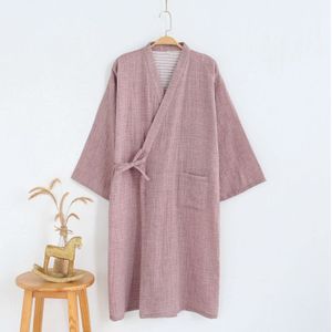 mannen Japanse Kimono Traditionele Robe Badjas Lange Mouw Katoenen Nachtkleding Effen Kleur Lente Home Service Pocket Yukata