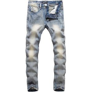 Klassieke Mode Jeans Light Blue Kleur Straight Fit 100% Katoen Ripped Jeans Voor Mannen Streetwear Eenvoudige Wilde Jeans homme