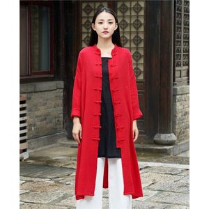 China Kleding Blouses Vrouwen Lange Shirt Chinese Tuniek Ao Dai Traditionele Chinese Kleding Rode Meditatie Kleding AA3983