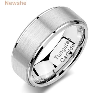 Newshe Heren Tungsten Carbide Wedding Ring 8 Mm Zilver Kleur Band Charm Ringen Voor Mannen Maat 8-13 TRX064