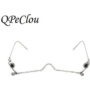 Qpeclou Luxe Shining Diamond Brilmontuur Vrouwen Vintage Gem Brillen Frames Vrouwelijke Unieke Half Bril