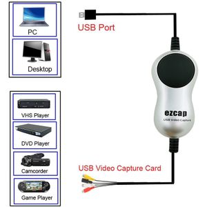 Ezcap USB2.0 HD Video Capture TV DVD VHS DVR Adapter Recorder Grabber Converter Analoge Video Audio naar Digitale voor Windows 10 8 7