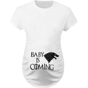 Vrouwen Korte Mouw Letter Print Baby is komende Zwangere Tops T-shirt Casual Wit O-hals Plus size Moederschap Kleding Voor Vrouwelijke