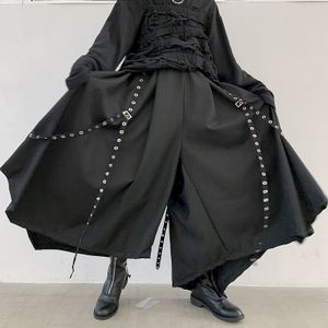 Losse Wijde Broek Voor Mannen En Vrouwen, Effen Kleur Yamamoto-Stijl Dark Culottes, klinknagel Lint Decoratie, Losse Casual Broek, F