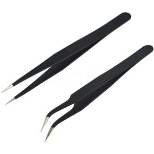 2Pc Zwarte Kleur 3D Nail Rhinestone Tangen Valse Wimper Gebogen Tip Pincet Gebogen Rechte Eye Nail Art Makeup Nail art Gereedschap