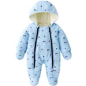 Winter Kids Baby Meisje Kleding Blauwe Cartoon Gedrukt Dikke Katoenen Baby Jongen Romper En Handschoenen Pasgeboren Snowsuit Peuter Pak Sneeuw