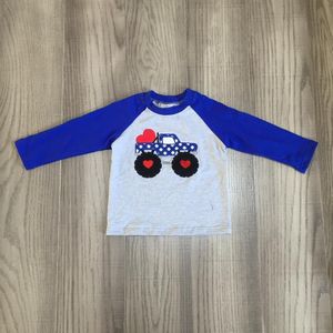 Lente Valentijnsdag baby jongens royal gray truck katoen boutique liefde hart top T-shirt reglans kinderpark kleding met lange mouwen