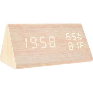 Usb Hout Led Wekkers Elektronische Tafel Klok Geluid Controle Digitale Klok Thermometer Timer Kalender Display Voor Home Decor