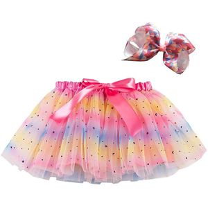 2022 2-11Y Kinderen Baby Meisjes Prinses Tutu Rok Kids Meisjes Party Dance Ballet Kostuum Splice Rainbow Tulle Rok + haarspeld
