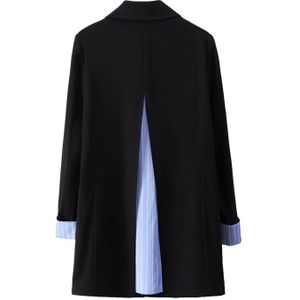 [Eam] Vrouwen Zwart Gestreepte Split Big Size Blazer Revers Lange Mouwen Losse Fit Jas Mode Tij Voorjaar herfst 1Z369