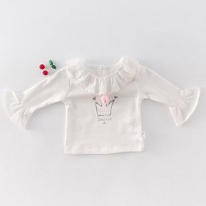 Lente Herfst Aankomst Kant Kraag Flare Mouwen T-shirts Voor Baby Meisjes Puur Katoen Letters Gedrukt Tees