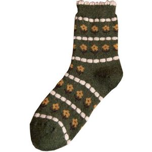 Winter Vrouw Sokken Bloemen Gedrukt Lolita Warm Wol Koreaanse Stijl Harajuku Retro Lange Sokken Zachte Meisjes Streetwear Crew Sok Groen