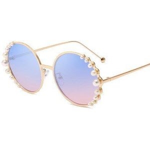 Zonnebril Vrouwen Luxe Parel Zonnebril Vintage Ronde Zonnebril Shades Voor Vrouwen Gold Metal Oculos UV400