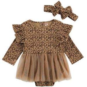 Lente Herfst Pasgeboren Baby Meisjes Lange Mouwen Geribbelde Luipaard Jumpsuits Mesh Rompertjes Rokken + Hoofdband 0-18M