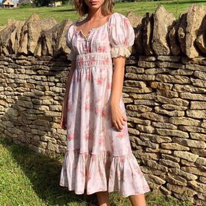 BOHO GEÏNSPIREERD zwarte bloemen leuke party dress dames midi ruches jurk vrouwen Elastische kant mouw zomer jurk chic boho jurk