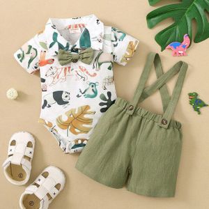 Hibobi Baby Jongen Jumpsuit Zomer Leuke Animal Print Romper Effen Overalls Korte Mouw Korte Jongens Kleding Set Baby Outfits 2 stuks