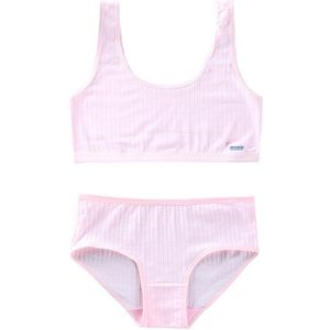 Kids Tieners Meisjes 2Pcs Sport Ondergoed Set Geribbelde Effen Kleur Letters Label Brede Band Training Beha En Hipster Slipje