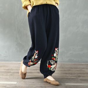 Katoen Etnische Pantalon Femme Vrouwen Herfst Lente Hippie Enkellange Bloemen Borduurwerk Chinese Broek Harembroek 11808