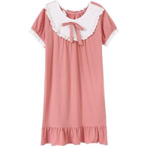 2022 Zomer Pyjama Vrouwelijke Prinses Stijl Homewear Korte Mouwen Nachthemd Lace Homewear Onesie Katoen Ronde Hals