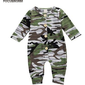 Focusnorm 0-18M Zuigelingen Baby Jongens Rompertjes Camouflage Gestreepte Print Lange Mouw Enkele Breasted Herfst Jumpsuits
