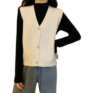 Vintage V-hals Gebreide Vest Trui Vrouwen Mouwloze Trui Elasticiteit Trui Losse Vrouwelijke Casual Oversized Gebreide Vest