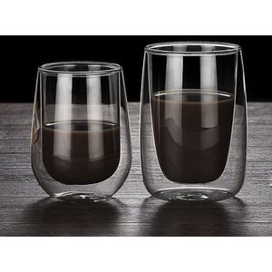 Hittebestendige Glas Vacuüm Cup Double Wall Koffie Cup Originaliteit Transparant Vruchtensap Melk Cup Afternoon Tea Zwarte Theekopje