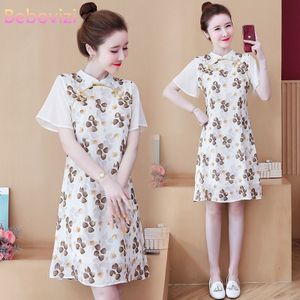 Plus Size M-4XL Chiffon Zomer Korte Mouw Qipao Vrouwen Chinese Moderne Cheongsam A-lijn Jurk Party Traditionele Kleding Jaar