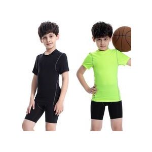 Kinderen Sportkleding Elastische Ademende Quick Dry Workout Tops Korte Mouwen Voor Jongens Meisjes YS-BUY