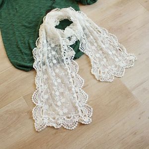 mesh solid lace white Womens Lady Lange Sjaal Borduren Bloemen Haak Mesh Lace Trim Shawl Mode