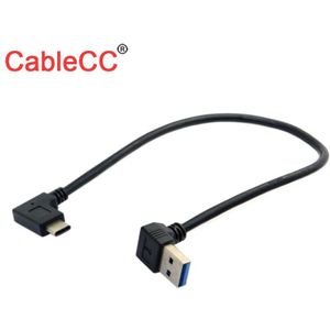 Cablecc 30Cm Omkeerbare Usb 3.1 Type C USB-C Schuin Naar Down Schuine 90 Graden A Male Data Kabel Voor laptop &amp; Tablet &amp; Telefoon