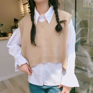 Trui Vest Vrouwen Solid Korte Breien V-hals Losse Koreaanse Leisure Studenten Vintage Mode Top Kleding Womens Uitloper