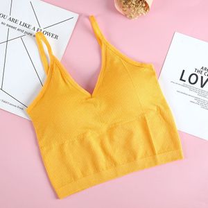 Athvotar Effen Kleur Crop Top Bra Vrouwen Naadloze Een Stuk V-hals Backless Beha Ondergoed Draadloze Padded Bralette Top